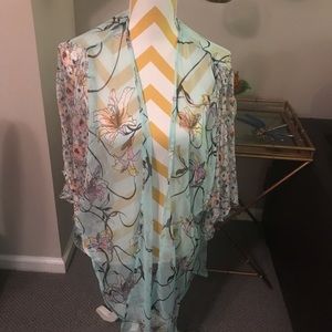 Cejon turquoise floral sheer kimono/wrap one size